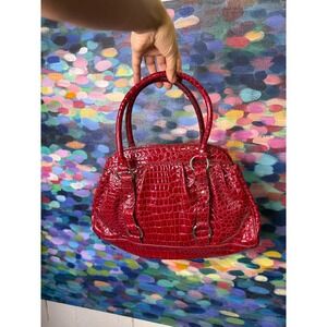 New York and co. Red Crocodile Embossed Faux Leather Top Handle Handbag